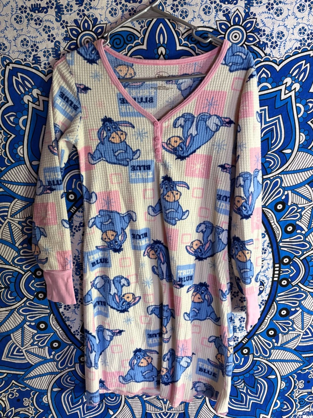 Women’s Eeyore Thermal Pajama Dress in Blue & Pink